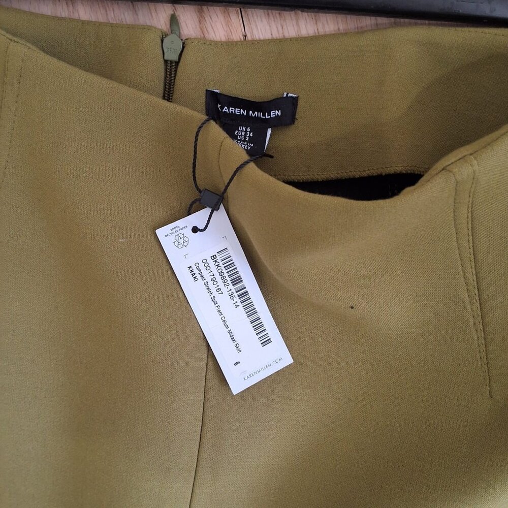 Karen Millen khaki midi skirt size 2 new with tags - Picture 2 of 3